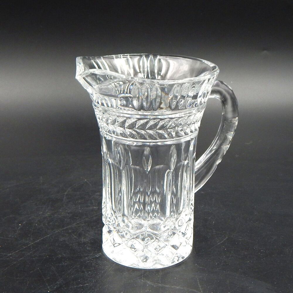 Bombay Company Crystal Milk Pitcher Diamond & Leaf Pattern Creamer 5 Inch